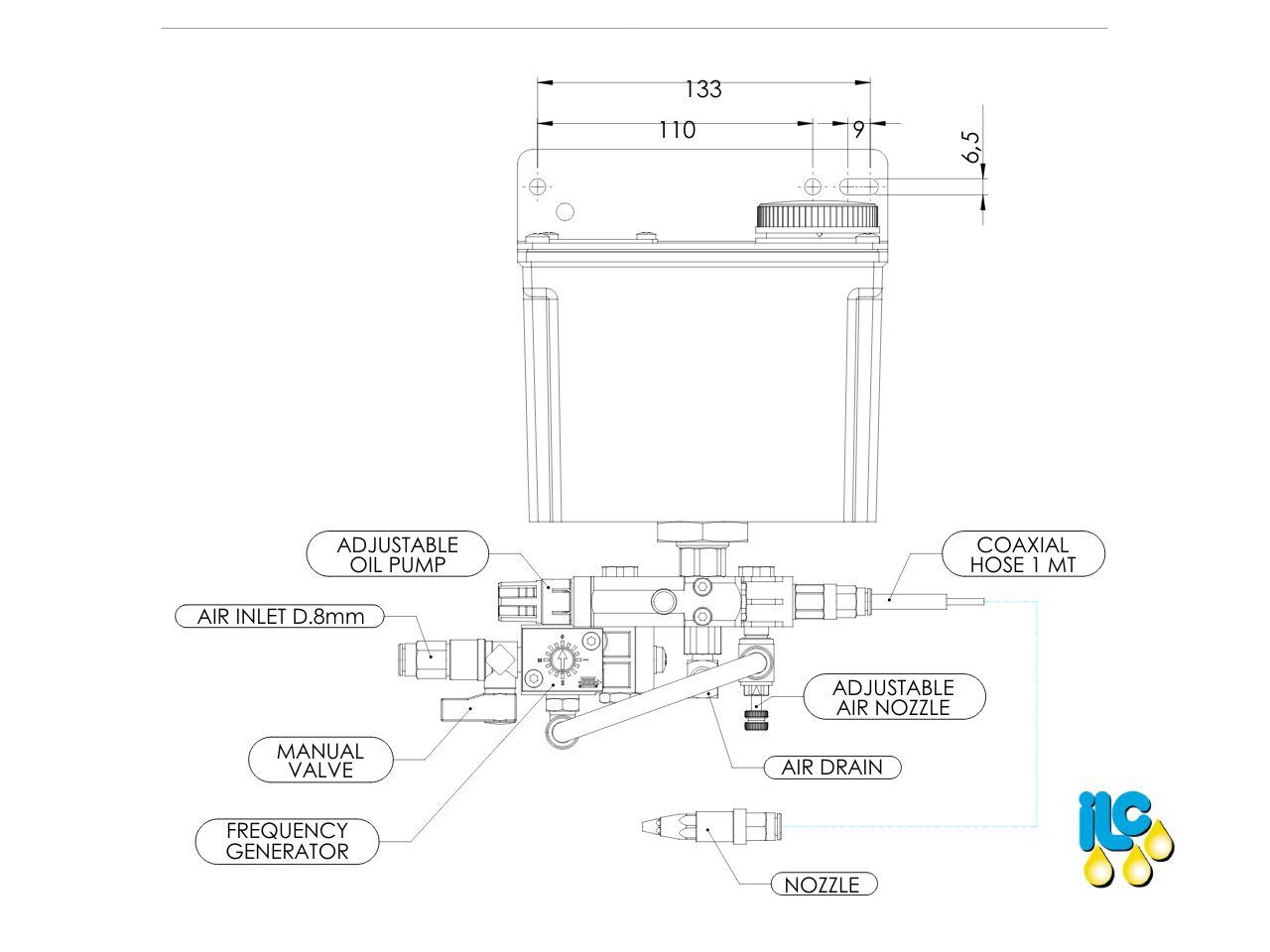 Schema tecnico sistema di lubrificazione aria-olio ILC